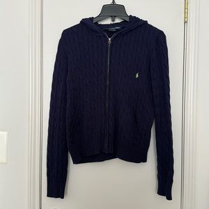 Navy Ralph Lauren Cableknit Jacket with Hood